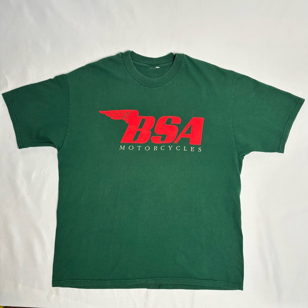 Vintage 90s Y2K BSA Motorcycles Green Cotton Biker XL Moto Tee Shirt Metro